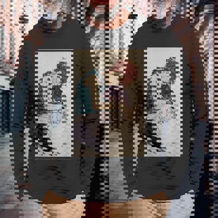 エゴン・シーレ作「膝を曲げた座る女」1917 長袖Tシャツ 高齢者への贈り物