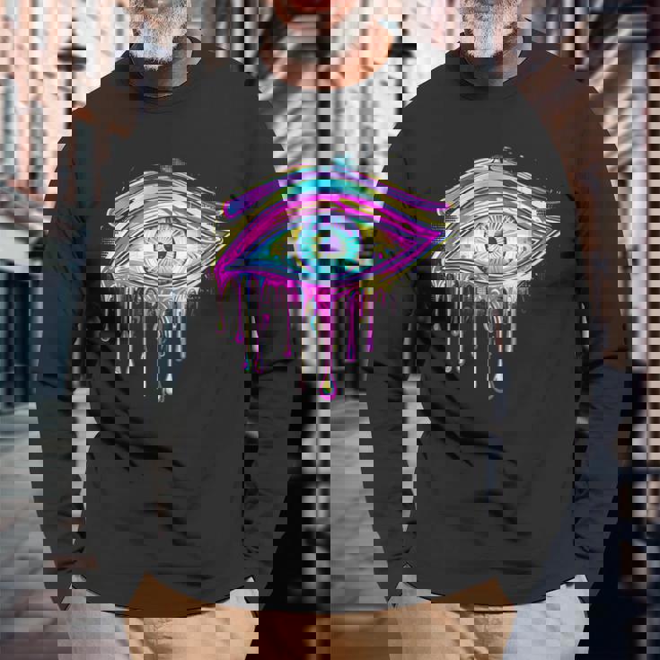 エジプトのホルスの目 トリッピー サイケデリック アート 宇宙 シュール 長袖Tシャツ 高齢者への贈り物