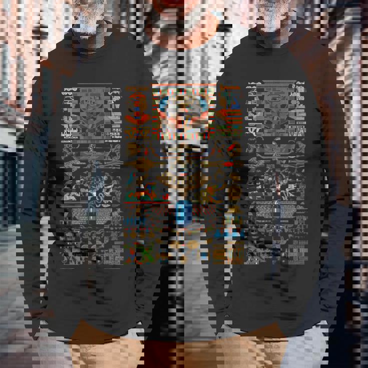 エジプトの多色オーナメント ヒエログリフ ヒエログリフ 長袖Tシャツ 高齢者への贈り物