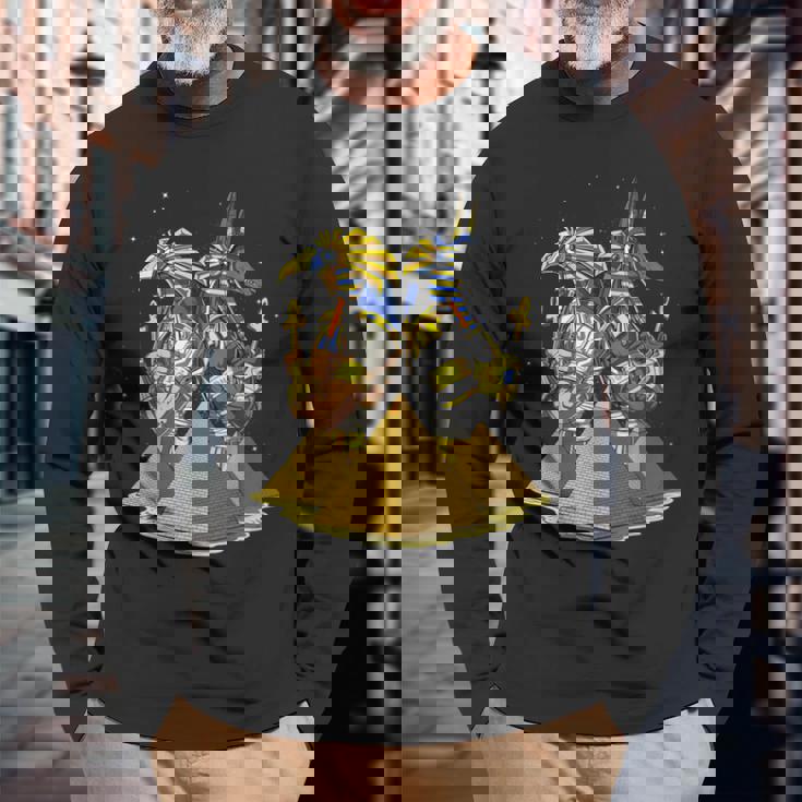 エジプトの神々アヌビスとホルスの目エジプトのピラミッドアンクのシンボル古代エジプト神話 長袖Tシャツ 高齢者への贈り物