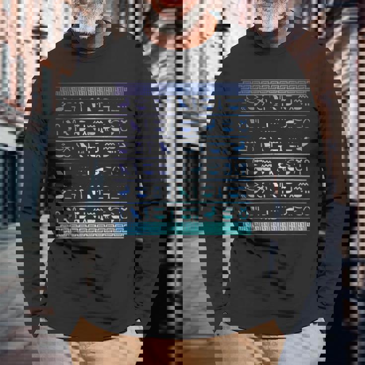 エジプトヒエログリフ古代エジプトの歴史 長袖Tシャツ 高齢者への贈り物