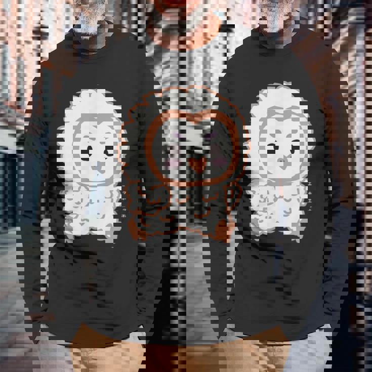 エッホエッホ 一生懸命に走るフクロウの赤ちゃん イラスト 長袖Tシャツ 高齢者への贈り物