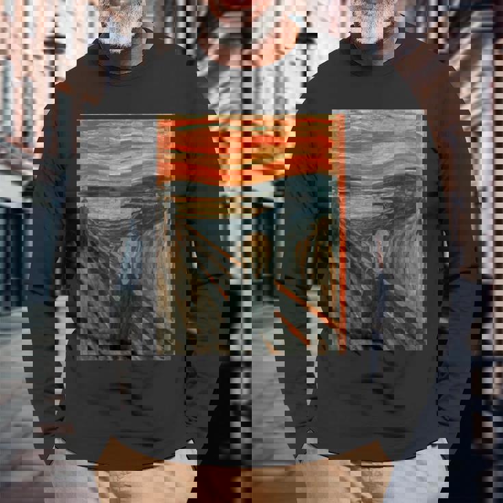 エドヴァルド表現主義の叫びムンクアート 長袖Tシャツ 高齢者への贈り物