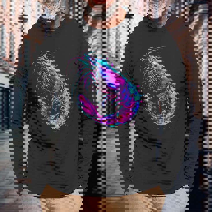 エビ 海 海 海 エビ 海 動物 海洋 哺乳類 モチーフ 長袖Tシャツ 高齢者への贈り物