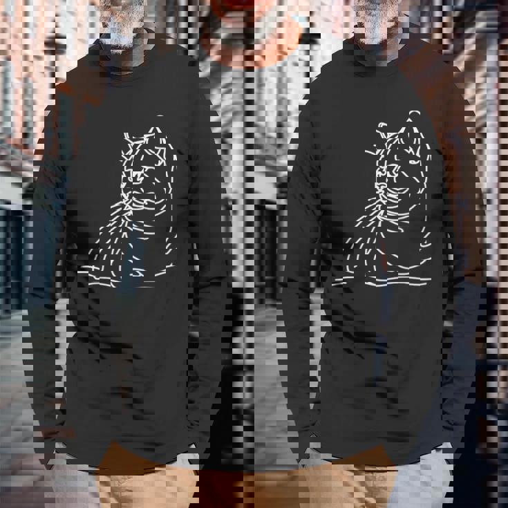 エレガントなラインアート ブリティッシュショートヘアの猫 長袖Tシャツ 高齢者への贈り物