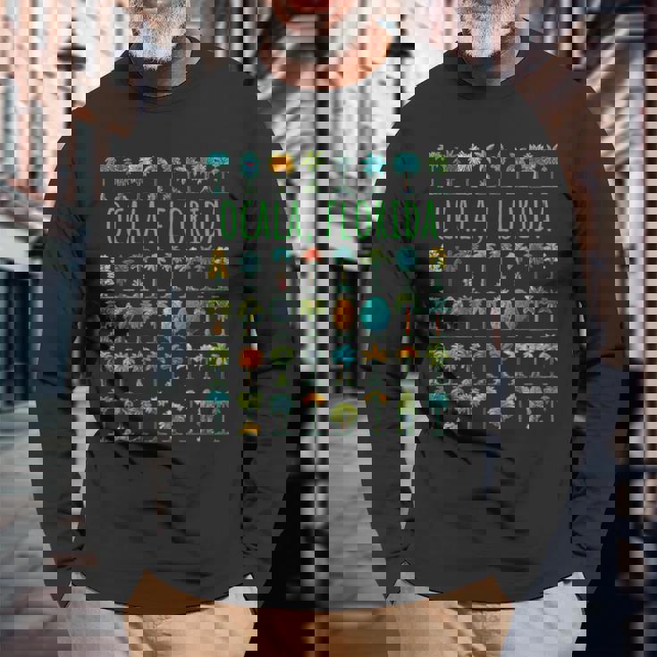 オカラフロリダ、アメリカ、ヤシの木のデザイン。 長袖Tシャツ 高齢者への贈り物