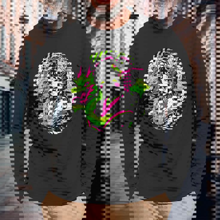 オタク愛好家のためのドラゴンボンド付きカワイイアニメ芸者 長袖Tシャツ 高齢者への贈り物