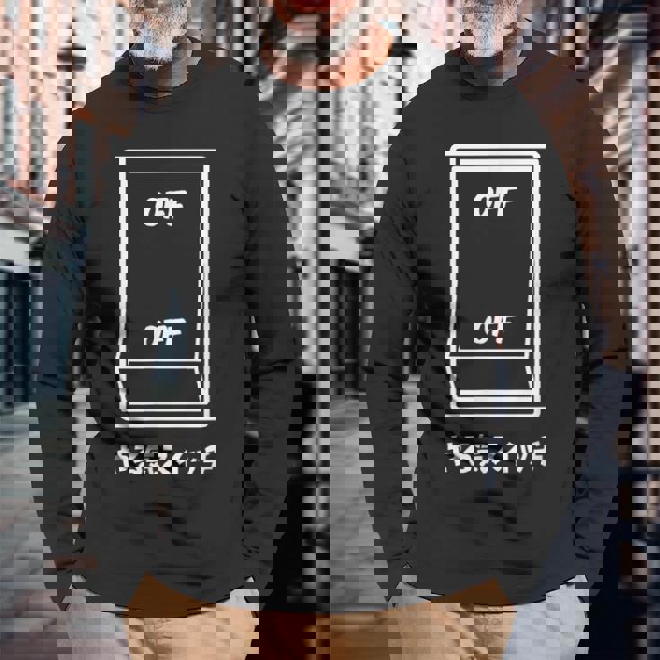 オフオフ やる気スイッチ ジョーク かわいい おやじギャグ ギャグ おもしろ 長袖Tシャツ 高齢者への贈り物