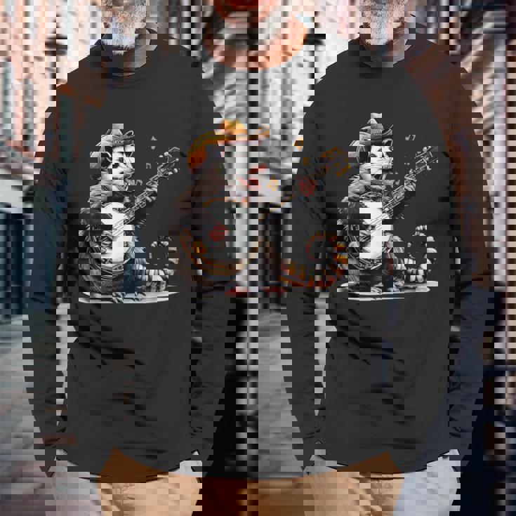 オポッサム演奏 バンジョー ギター 面白い ポッサムハット ゴミ オポッサム 長袖Tシャツ 高齢者への贈り物