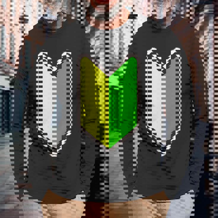 オリジナル個性派パロディ日本の道路交通法標識初心者マークプリント 長袖Tシャツ 高齢者への贈り物