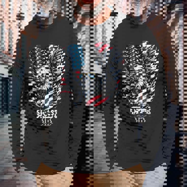 オレゴン州オハイオ州 7月4日 アメリカ国旗 長袖Tシャツ 高齢者への贈り物