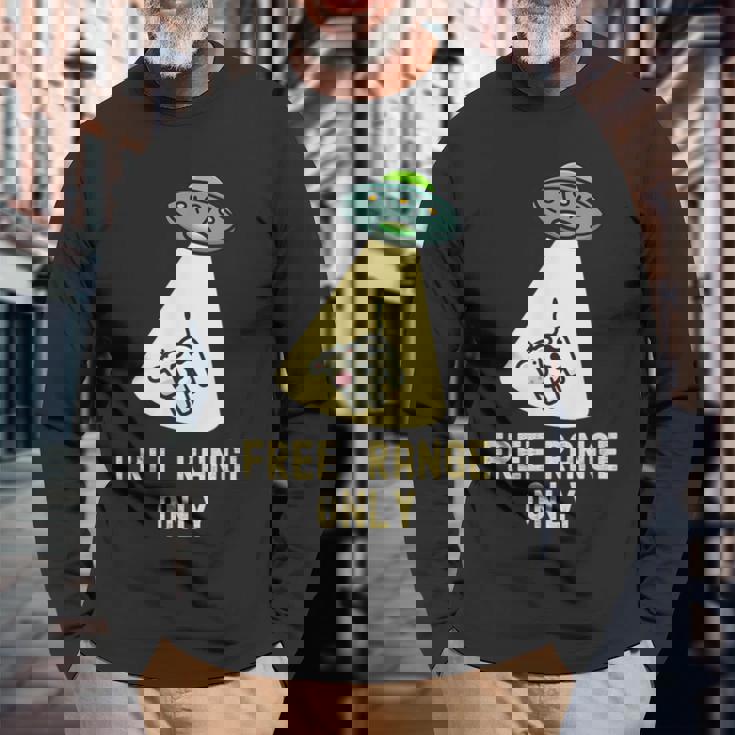 オーガニックフード 面白い Ufo エイリアン 誘拐牛 長袖Tシャツ 高齢者への贈り物