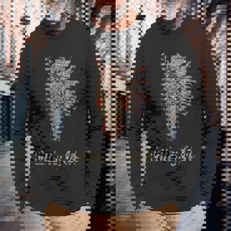 オークリー、カリフォルニア幾何学 トライバルカントリーアート 長袖Tシャツ 高齢者への贈り物