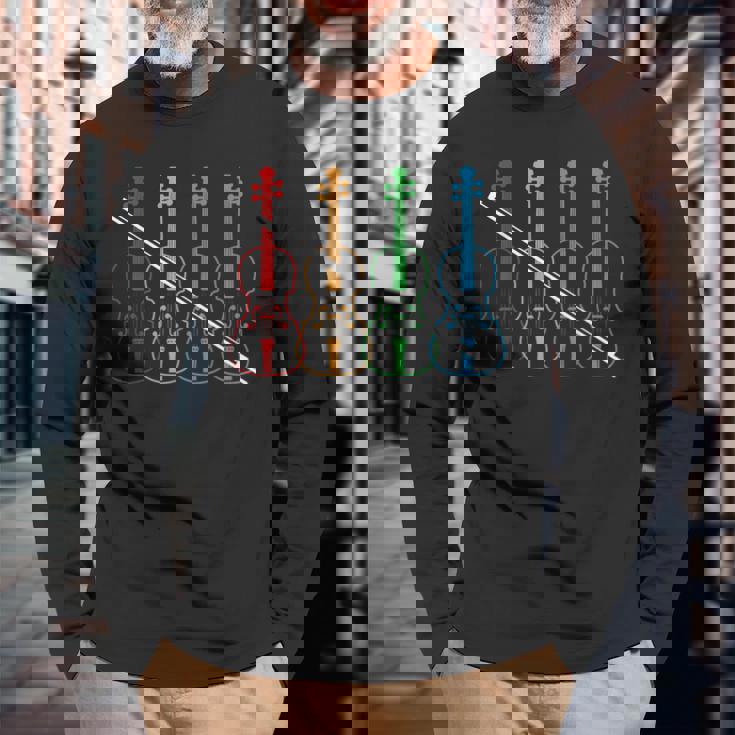 オーケストラ ヴァイオリン 奏者 音楽 ヴィンテージ 楽器 バイオリン 長袖Tシャツ 高齢者への贈り物