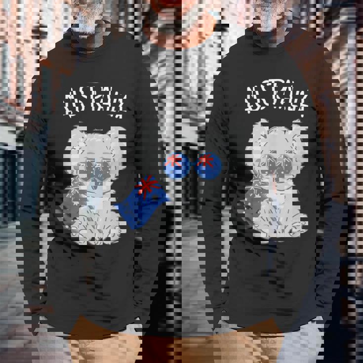 オーストラリアの国旗がかわいいコアラ 長袖Tシャツ 高齢者への贈り物