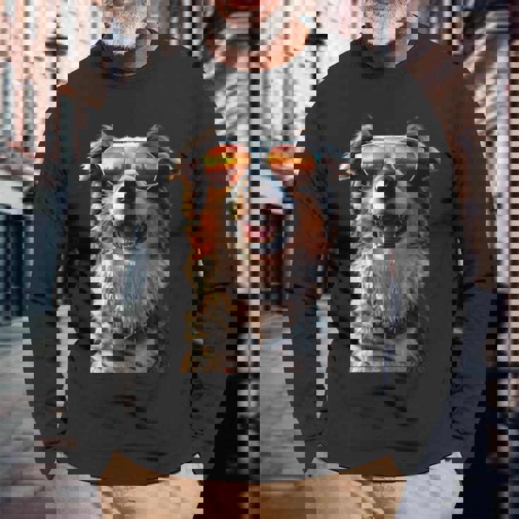 オーストラリアン・シェパード＆サングラス 愛犬家 シェパード 長袖Tシャツ 高齢者への贈り物