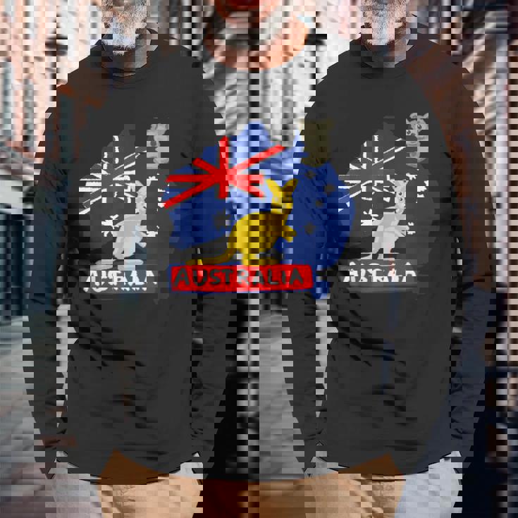 オーストラリア国旗マップ コンチネント カンガルー コアラ 長袖Tシャツ 高齢者への贈り物