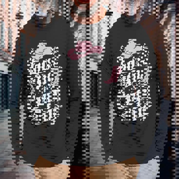 カウガールブーツ、キラキラ、カントリーミュージックギフト 長袖Tシャツ 高齢者への贈り物