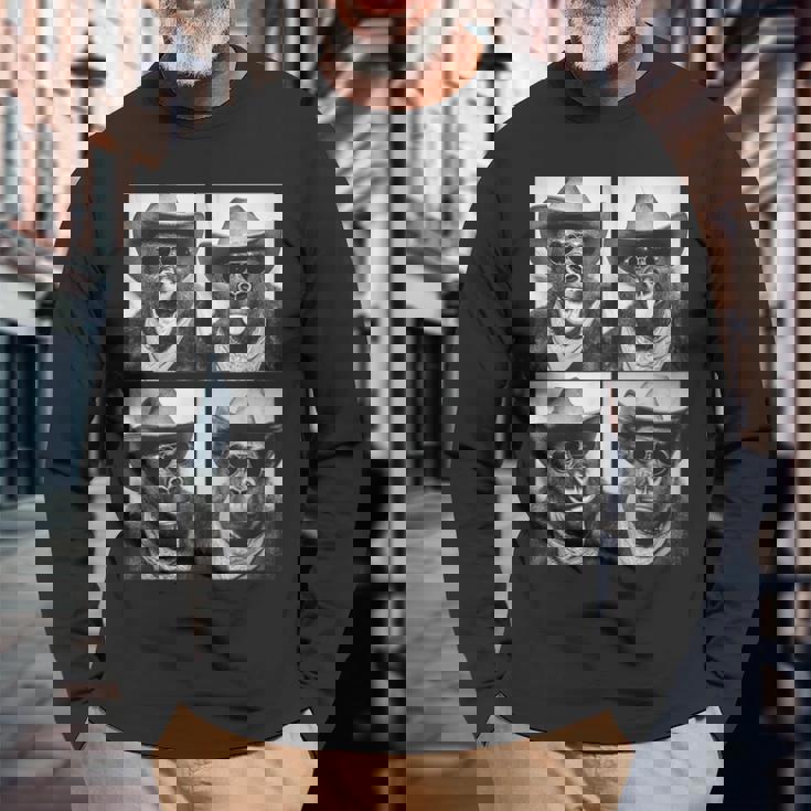 カウボーイ ゴリラ サングラス付き 動物 写真 ブース ウエスタン 長袖Tシャツ 高齢者への贈り物