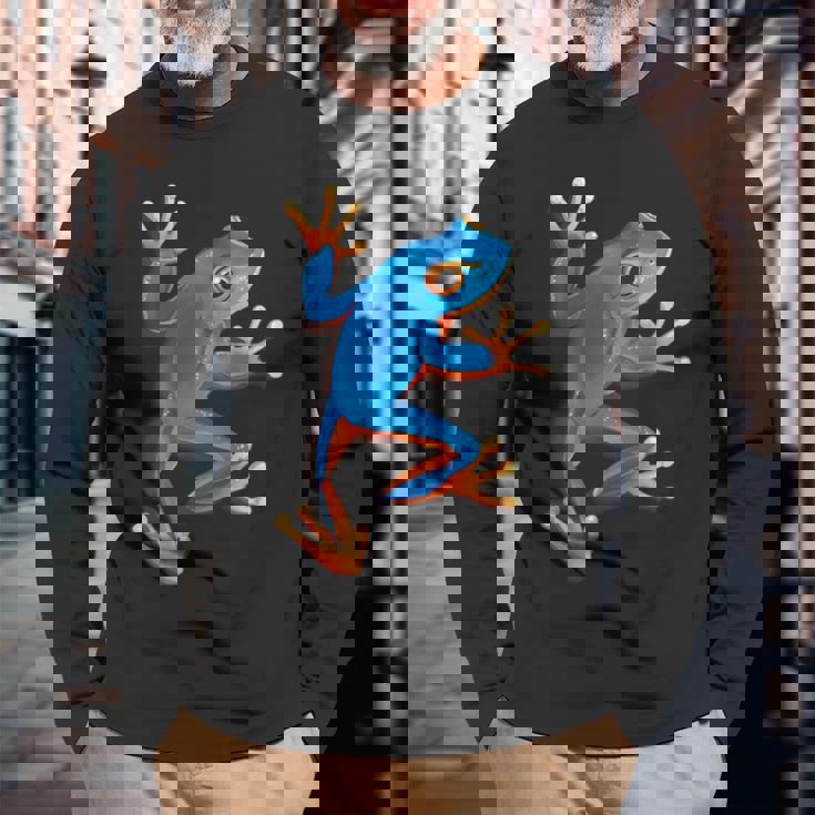 カエルの恋人-青いカエル 長袖Tシャツ 高齢者への贈り物