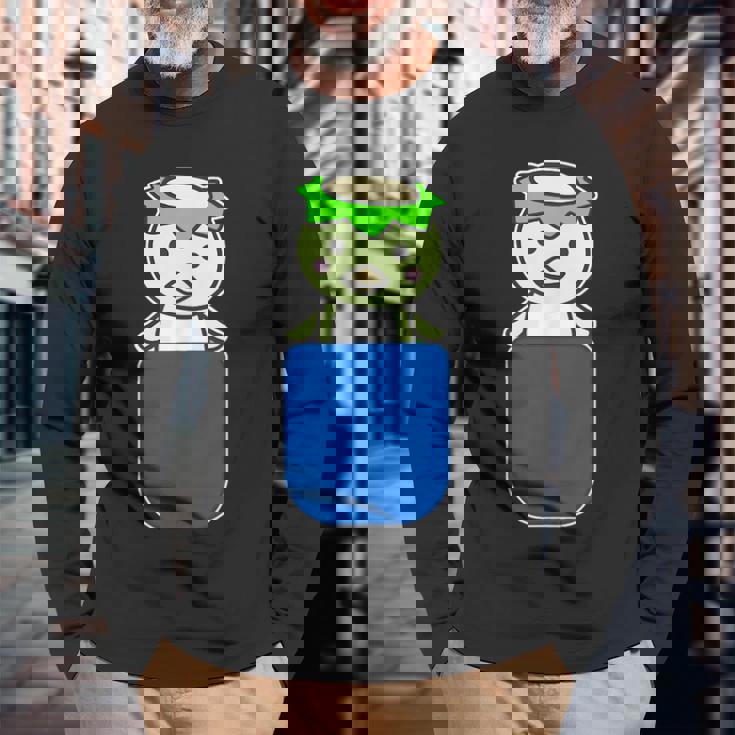 カッパ くん『いん・ざ・ぽけっと』河童【どうぶつフレンズ】きゅうり 妖怪 ゆるくて かわいい イラスト 長袖Tシャツ 高齢者への贈り物