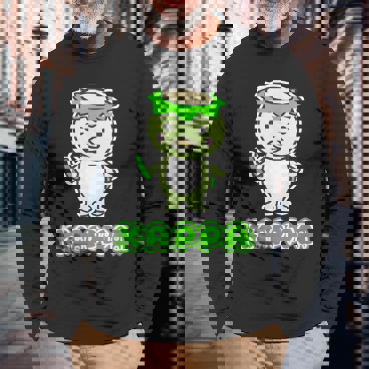 カッパ くん『セルフィー』河童【どうぶつフレンズ】きゅうり 妖怪 かわいい イラスト 長袖Tシャツ 高齢者への贈り物