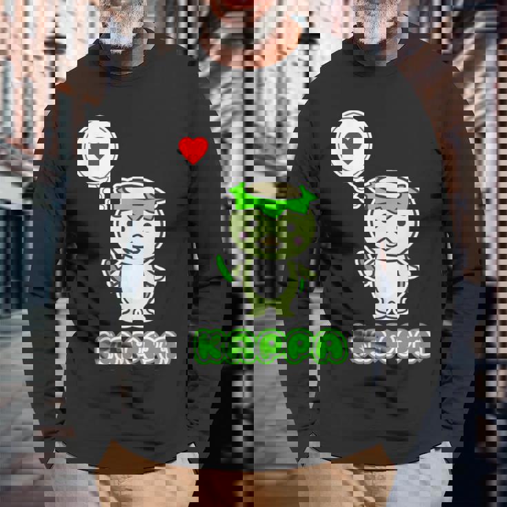 カッパくん『ハート』河童【どうぶつフレンズ】妖怪 ゆるくて かわいい キャラクター イラスト 長袖Tシャツ 高齢者への贈り物