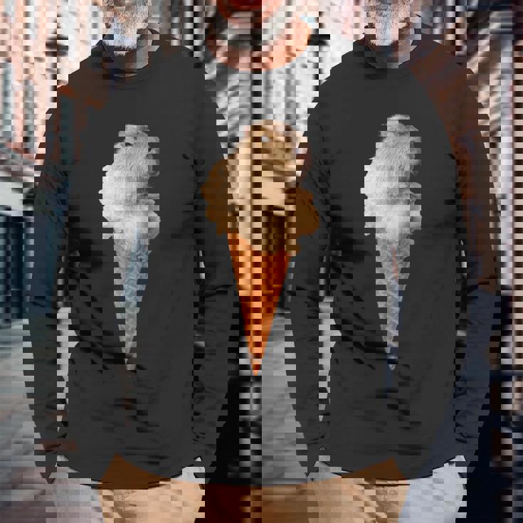 カピバラ アイスクリーム コーン おもしろ かわいい 長袖Tシャツ 高齢者への贈り物