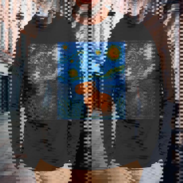 カピバラヴァンゴッホスターリーナイト 長袖Tシャツ 高齢者への贈り物