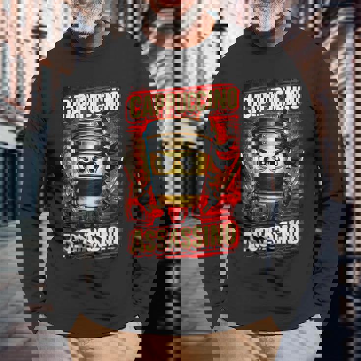 カプチーノ アサシーノ イタリアン ブレイン ミーム 日本語 忍者 長袖Tシャツ 高齢者への贈り物