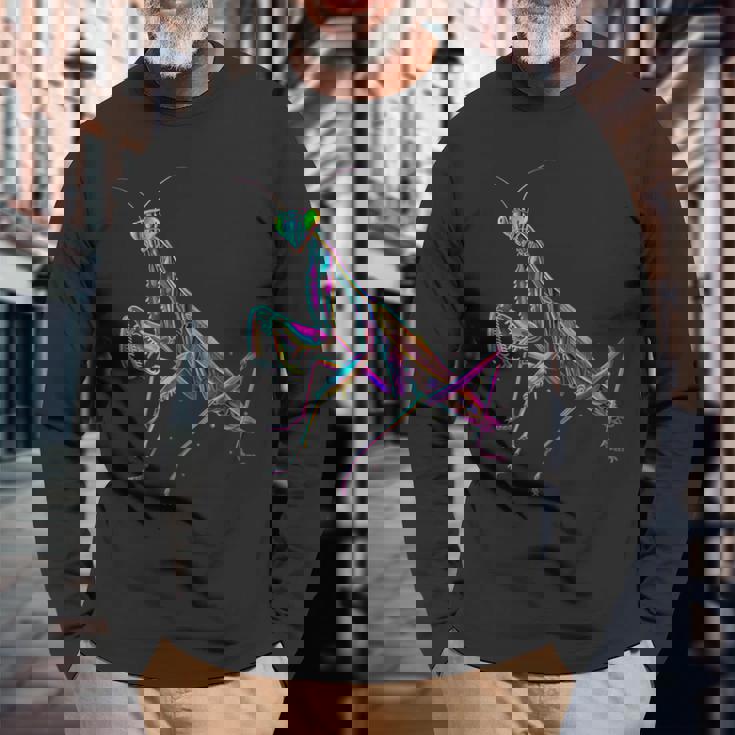 カマキリ カラフル 虫 昆虫 昆虫学 昆虫学者 長袖Tシャツ 高齢者への贈り物