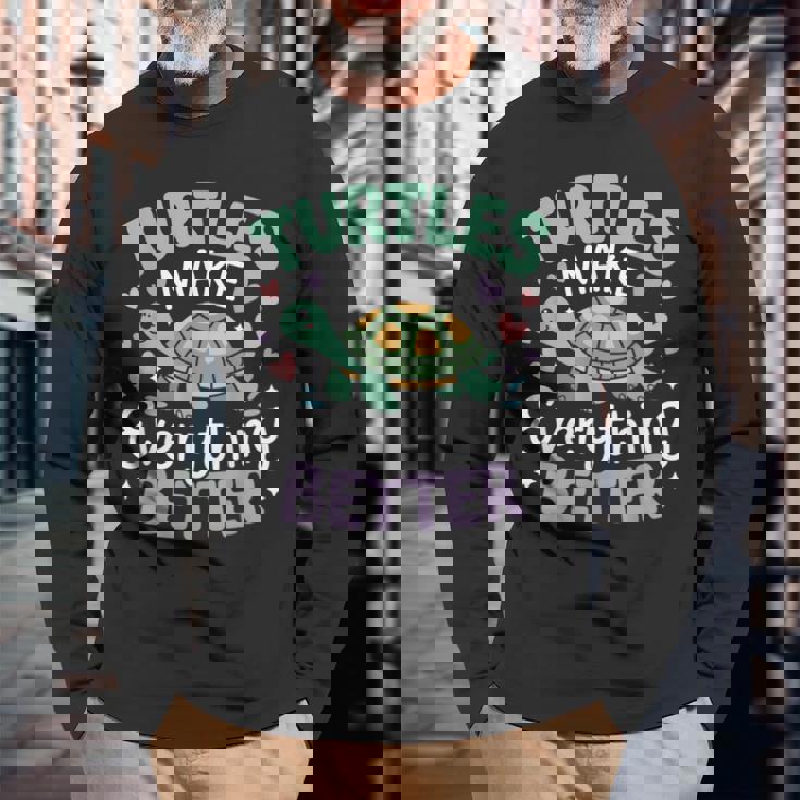 カメがすべてを良くするかわいい陸亀 長袖Tシャツ 高齢者への贈り物