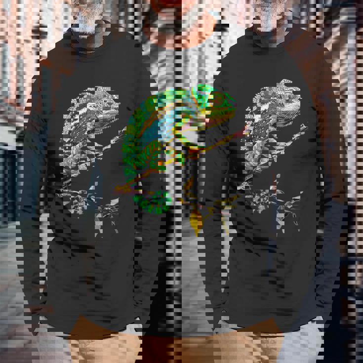 カメレオン トカゲ 爬虫類 カメレオン イグアナ トカゲ カメレオン 長袖Tシャツ 高齢者への贈り物