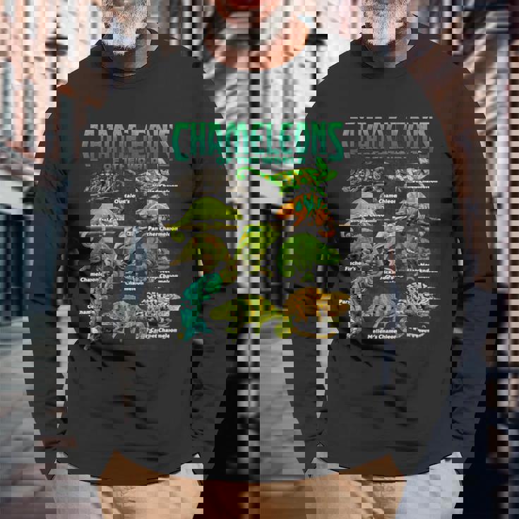 カメレオンズ・オブ・ザ・ワールド 知育爬虫類 トカゲ好き 長袖Tシャツ 高齢者への贈り物