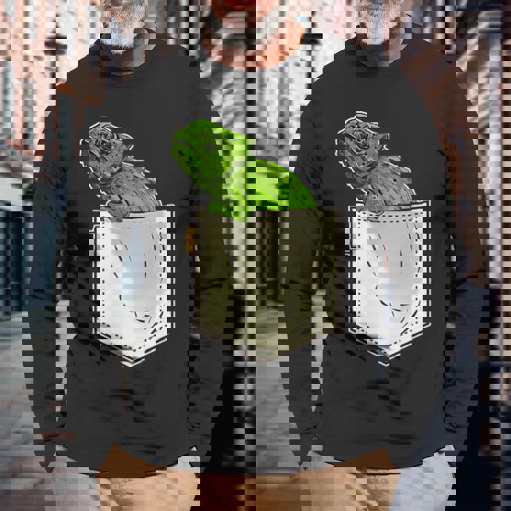 カメレオンポケットバッジ 長袖Tシャツ 高齢者への贈り物