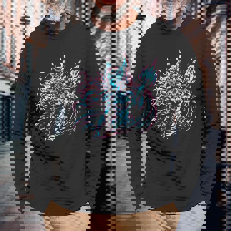 カラフル バイキング ブライトヴァルキリー 北欧神話 長袖Tシャツ 高齢者への贈り物