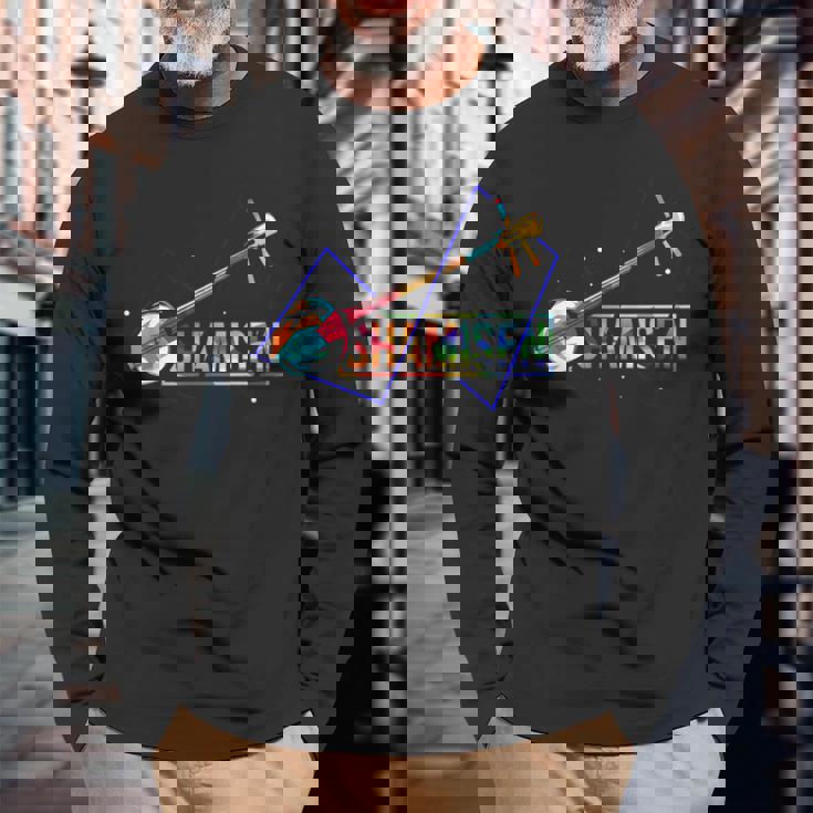 カラフル 三味線 三味線 三味線 三元楽器 長袖Tシャツ 高齢者への贈り物