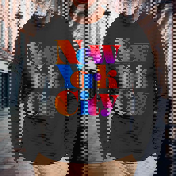 カラフルなニューヨークシティファッショングラフィックtシャツ、ニューヨーク市 長袖Tシャツ 高齢者への贈り物