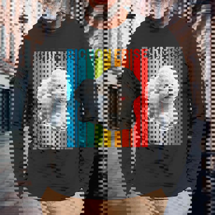 カラフルなビションフリーゼ 長袖Tシャツ 高齢者への贈り物