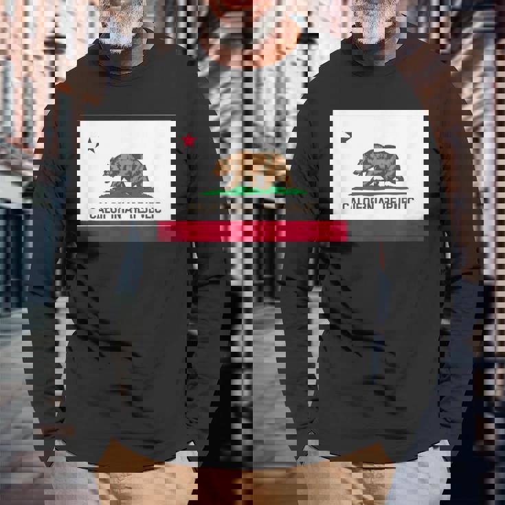 カリフォルニア州「ベアリパブリック」州旗 長袖Tシャツ 高齢者への贈り物