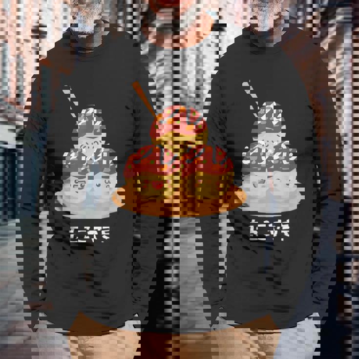 カワイイ たこ焼き 和 大阪 日本食 ひらがな 文字 長袖Tシャツ 高齢者への贈り物