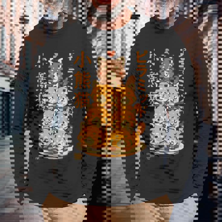 カワイイレッサーパンダピラミッドアニメ日本語文字かわいい 長袖Tシャツ 高齢者への贈り物