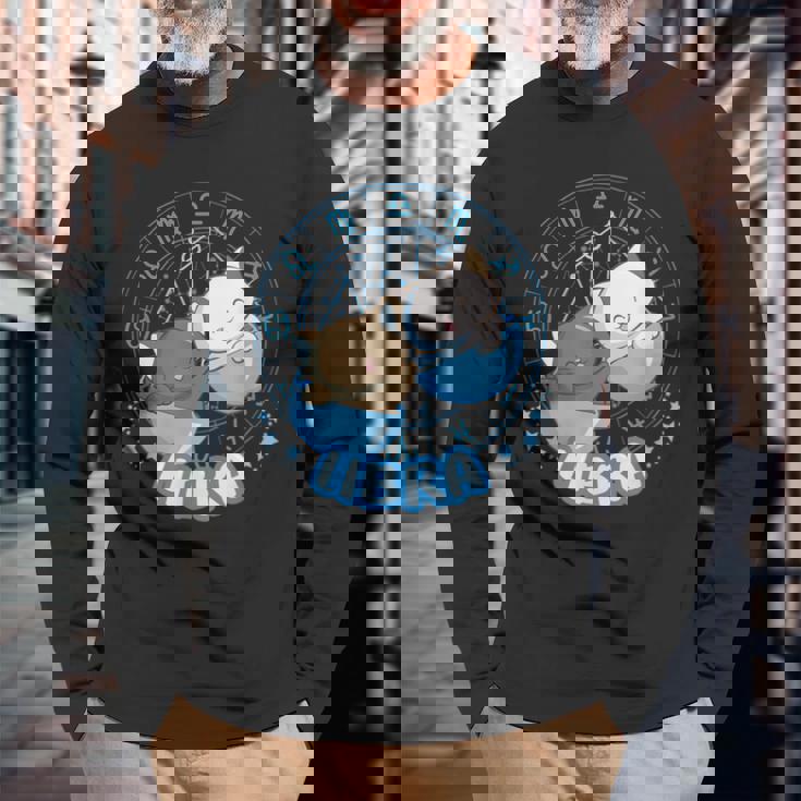 カワイイ猫占星術 星座天秤座 長袖Tシャツ 高齢者への贈り物