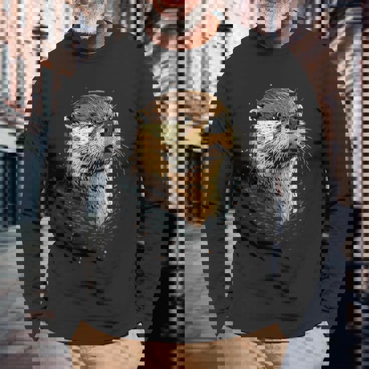 カワウソ モチーフ アイ・ラブ・ラッコ ラッコ・マーチン スウィート・ラッコ 長袖Tシャツ 高齢者への贈り物