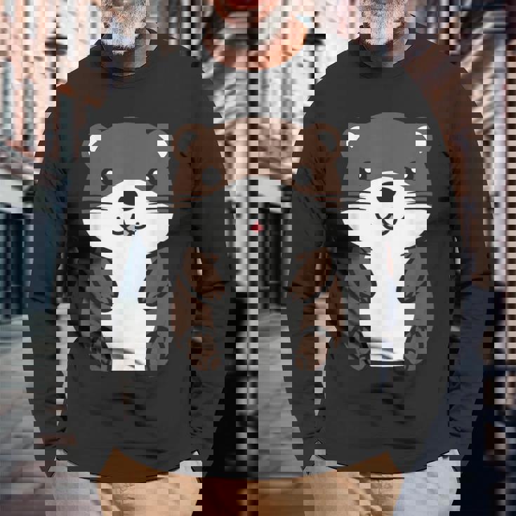 カワウソの赤ちゃん 動物 かわいい シンプルな小さなカワウソ 長袖Tシャツ 高齢者への贈り物