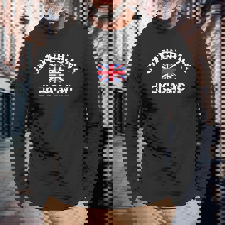 カンタベリー イングランド イギリス イギリス シティ ユニオンジャック フラッグ 長袖Tシャツ 高齢者への贈り物