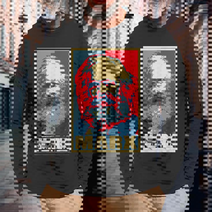 カール・マルクス プロパガンダ ポスター ポップアート 長袖Tシャツ 高齢者への贈り物