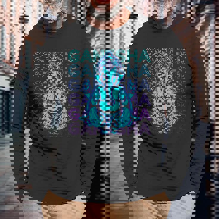 ガネーシャ 古代ヒンズー教神 ヒンズー教神話 長袖Tシャツ 高齢者への贈り物