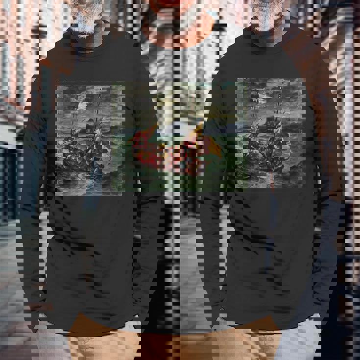 ガリラヤの海のキリスト ユージン・ドラクロワ 長袖Tシャツ 高齢者への贈り物