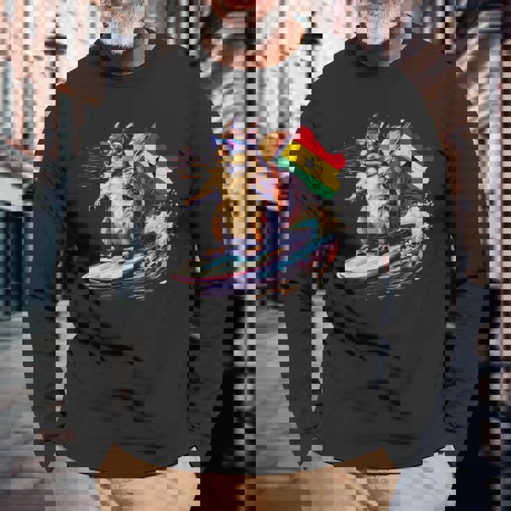 ガーナ プライド サーフィン リス ガーナのルーツ ガーナ国旗 長袖Tシャツ 高齢者への贈り物